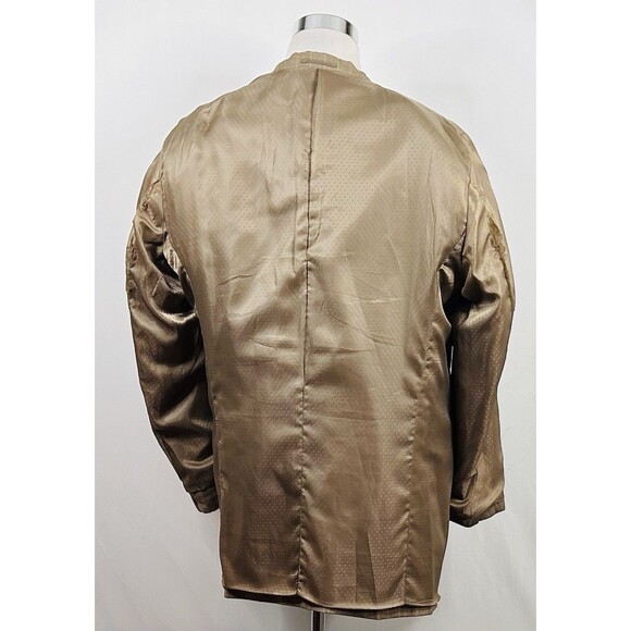 Mantoni 46L Suit 36x31 Pleated Beige Striped 100% Wool Four Button Lined - Picture 8 of 12